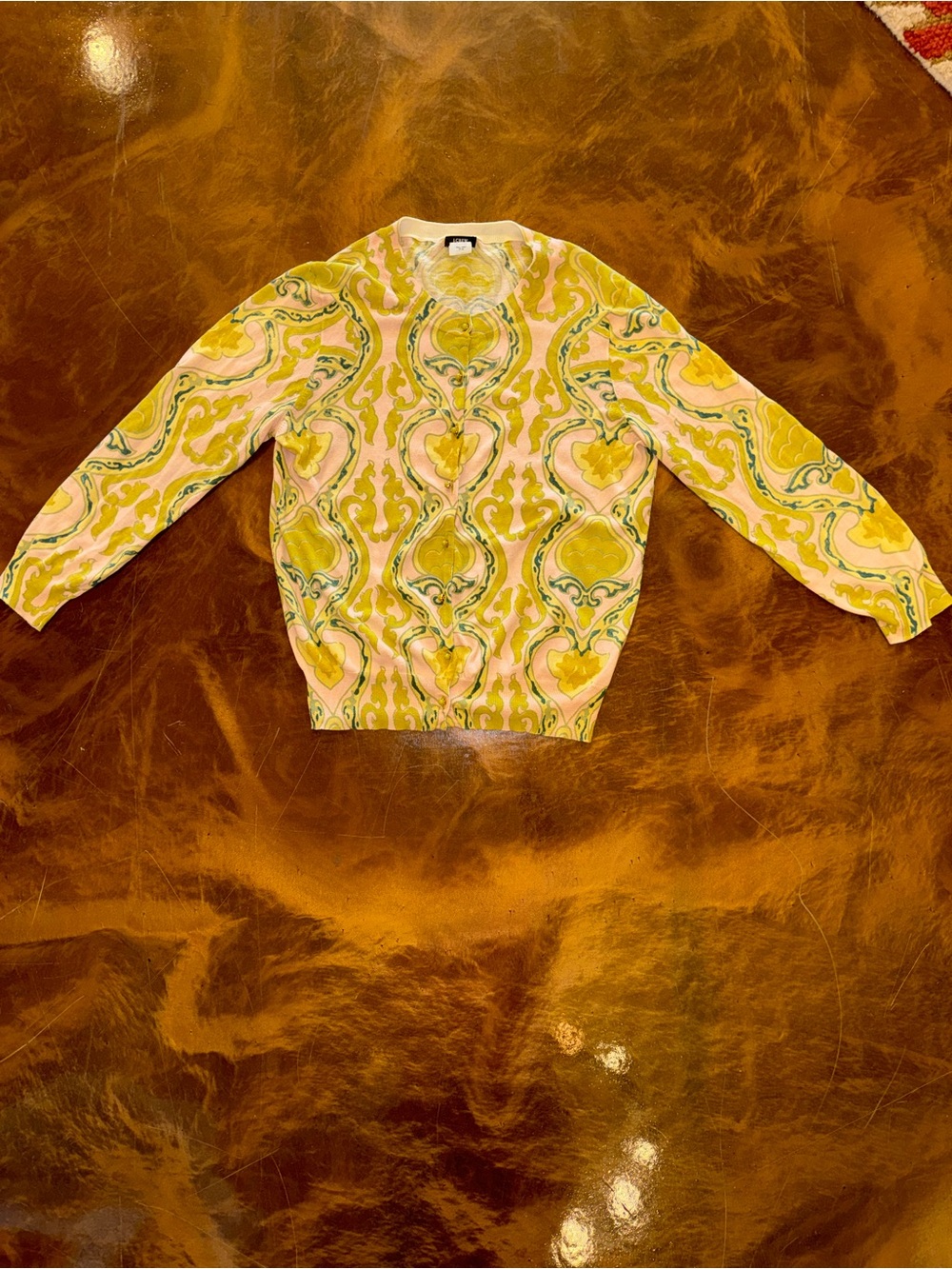 JWomens Pink and Yellow Patterned Sweater see pics for flaw